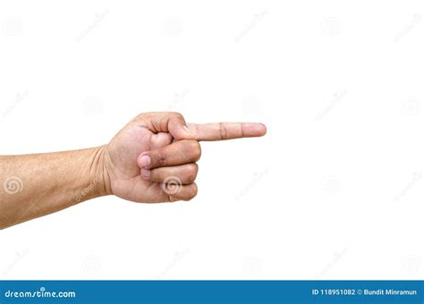 Left Hand Index Finger Pointing To The Right Gesture On Isolated On