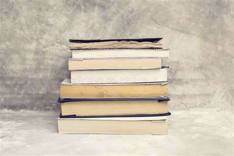 Pile Of Old Books On Concrete Shelf Stock Image Image Of Stack