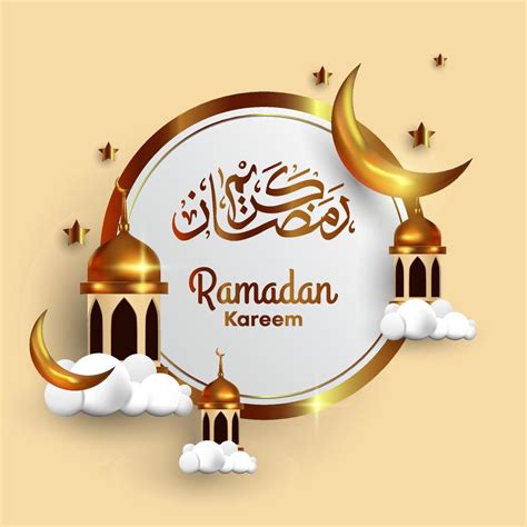Fond Doré Ramadan Kareem 3d Avec Lune étoiles Dôme Nuage Et