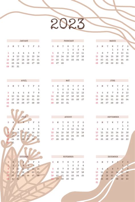 2023 Calendar With Trendy Hand Drawn Organic Shapes And Floral
