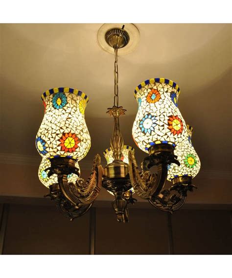 Mosaic Glass 5 Light Chandeliers Hanging Decoration Ceiling Pendant