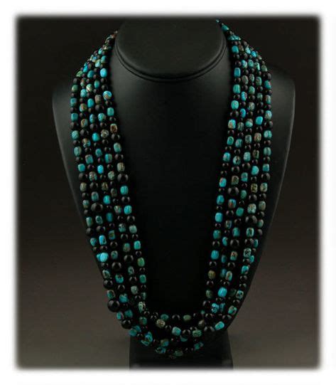 Five Strand Turquoise Bead Necklace With Black Onyx Turquoise Bead