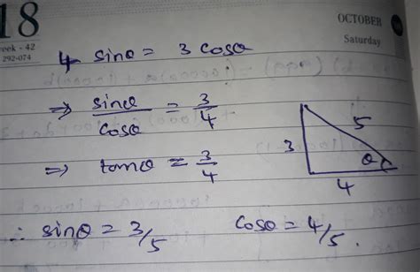 Remember that each fraction in the sine rule formula should contain a side and its opposite angle. Given:4sin theta =3cos theta. Find value. 1.sin theta 2 ...