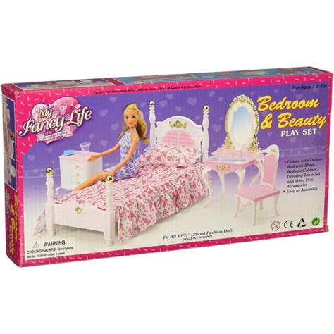 What a classic bedroom with elegant details for the barbie doll! My Fancy Life Barbie Size Dollhouse Furniture Bed Room ...
