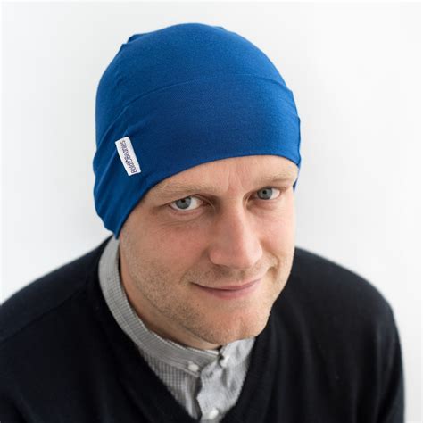 Blue Plain Mens Bold Beanies Hat Cancer Chemo Alopecia Cap Custom