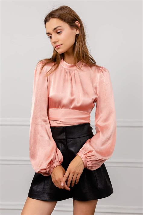 Jing Womens Tops Pink Satin Tied Waist Open Back Blouse Fashion Fashion Tops Blouse