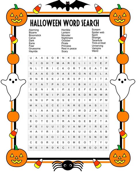 Halloween Word Search With Pumpkins And Bats