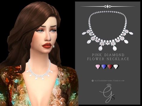 Pink Flower Diamond Necklace Glitterberry Sims On Patreon Sims 4