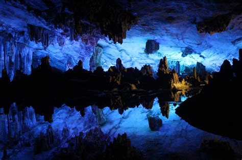 Wallpaper Blue Cave Formation Stalactite Stalagmite Underground
