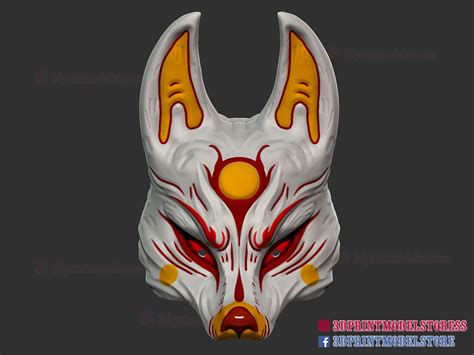 Stl File Japanese Fox Mask Demon Kitsune Cosplay Stl File・3d Printing