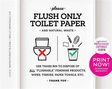 Flush Only Toilet Paper Infographic PRINTABLE Bathroom Sign Etsy UK