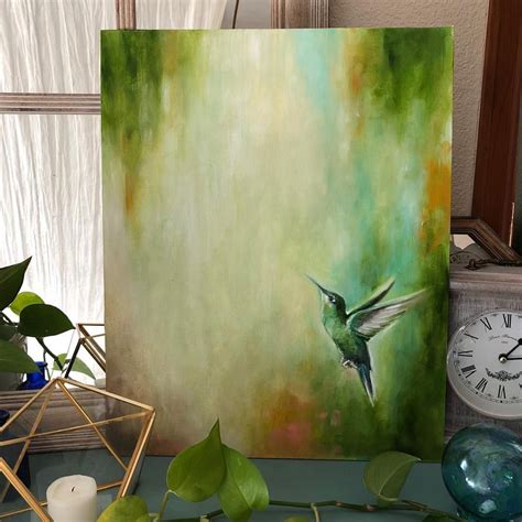 Abstract Green Hummingbird Painting Sierra Briggs Art Butterfly Art