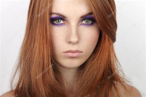 Closeup Portrait Of Young Beautiful Redhead Woman With Gorgeous Hair