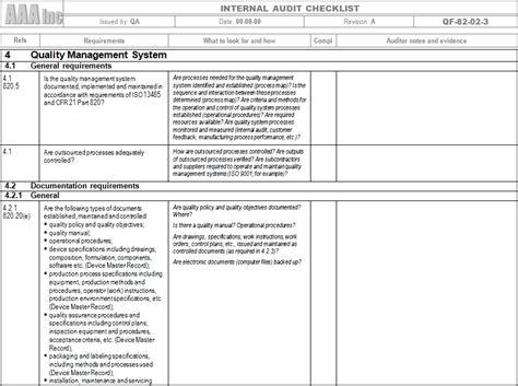 Iso Audit Checklist Template
