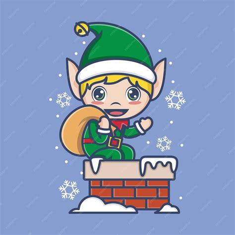 premium vector cute cartoon christmas elf with chimney
