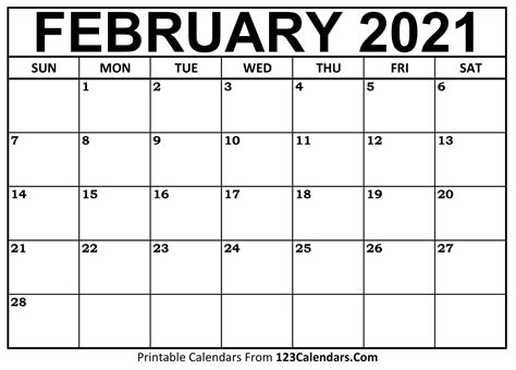 Feb 2021 Printable Calendar Printable Word Searches