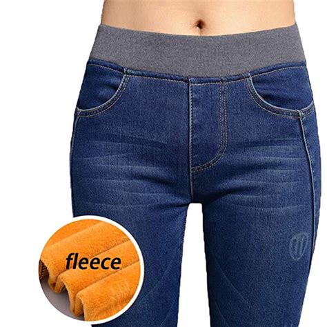 womens winter jeans high waist skinny pants fleece lined elastic waist jeggings casual plus size