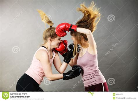 Two Agressive Women Having Boxing Fight Stock Photo Image Of Angry