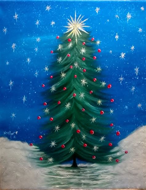 Simple Christmas Tree Step By Step Acrylic Painting On Canvas For