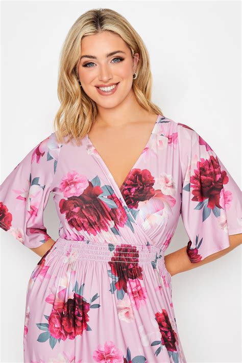 yours london plus size pink floral shirred maxi dress yours clothing