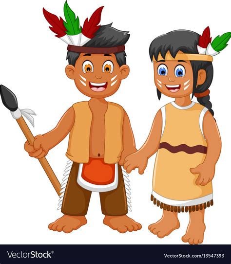 Funny Couple Indian Tribal Cartoon Royalty Free Vector Image