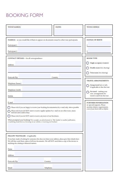 Free 38 Travel Booking Forms In Pdf Ms Word