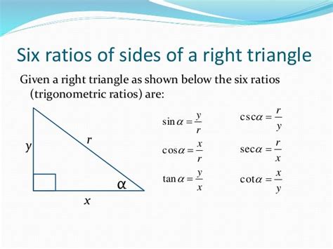 Angles Right Triangle Pythagorean Theorem Trigonometric Ratios