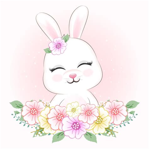 Premium Vector Cute Rabbit And Flowers Animal Illustration