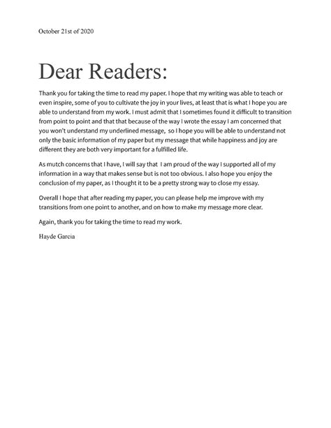 Letter To My Readers Preview To An Essay October 21st Of 2020 Dear