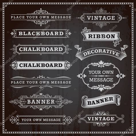 Vintage Design Elements Banners Frames And Ribbons Chalkboar ⬇