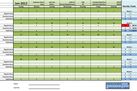 Timesheet Monthly Template Excel