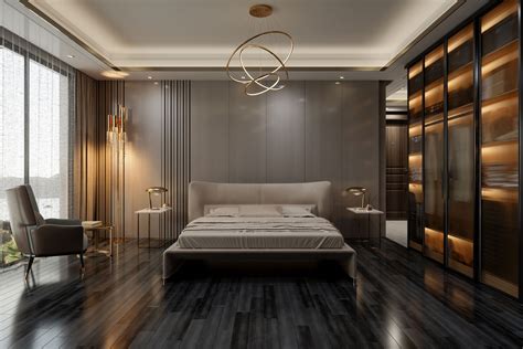 Modern Bedroom Dark Wood Floor
