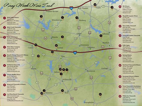 Piney Woods Wine Trail Texas Uncorked Texas Winery Map Printable Maps