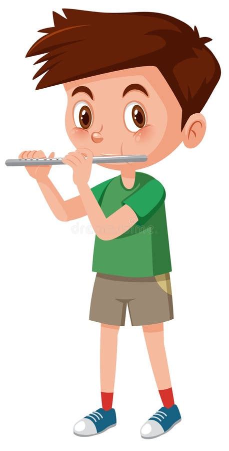 Boy Playing Flutes On White Background Stock Vector Illustration Of