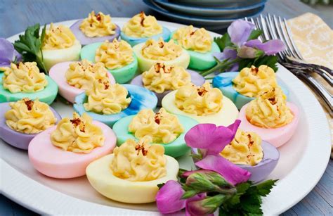 Pastel Deviled Eggs Color Peeled Eggs In Food Coloring Dissolved In