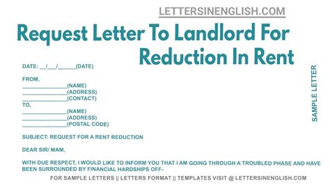 Request Letter To Landlord For Reduction In Rent Sample Letter For Rent Reduction To Landlord