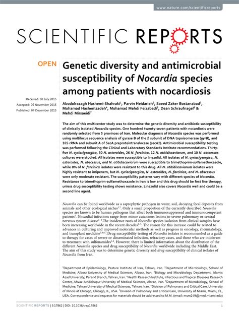 PDF Genetic Diversity And Antimicrobial Susceptibility Of Nocardia