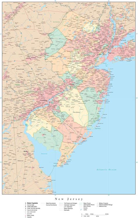 New Jersey State Map In Adobe Illustrator Vector Format Detailed