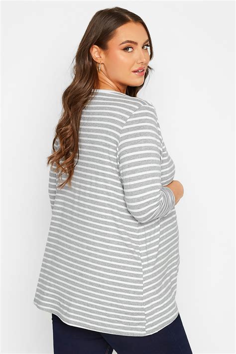 Plus Size Bump It Up Maternity Grey And White Stripe Nursing Top Yours