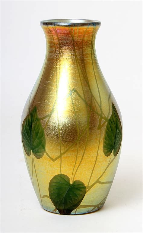Wonderful Tiffany Favrile Vase With Wheel Carved Leaves Just In