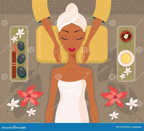 Beautiful African Woman Relaxing Spa Salon Face Body Massage Concept Stock Illustration