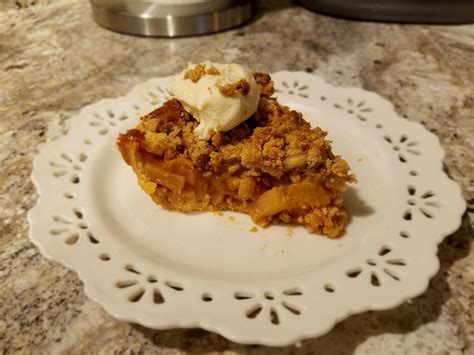 [homemade] slice of peachy hummingbird pie with cream cheese frosting food yummy peachy