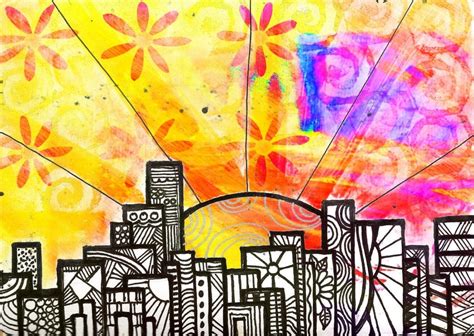 Cityscape Masked With Tape Then Zentangles 3rd Grade Art Lesson