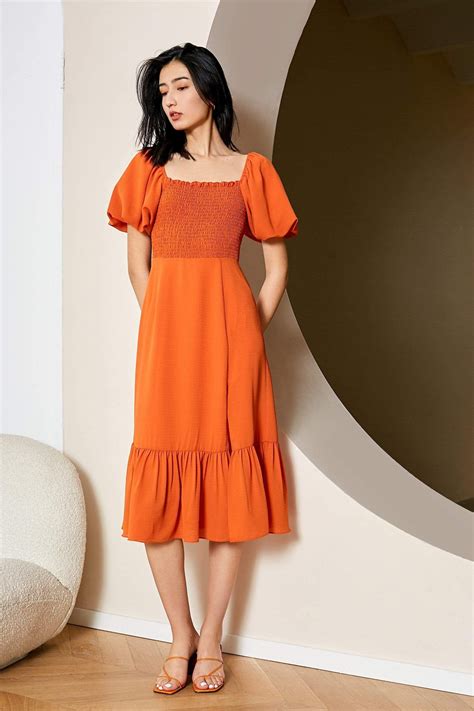 Aubrey Orange Picnic Midi Dress Xs Darkorange In 2022 Mini Dress