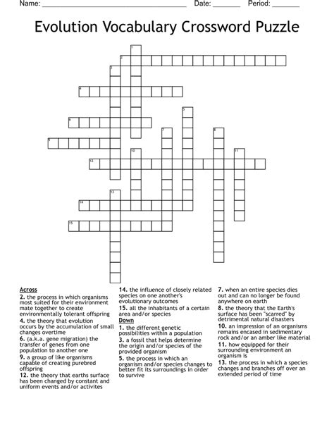 Evolution Vocabulary Crossword Puzzle Wordmint