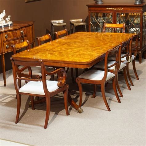 Beautiful 10 Traditional Mahogany With Burl 2 Pedestal Formal Dining