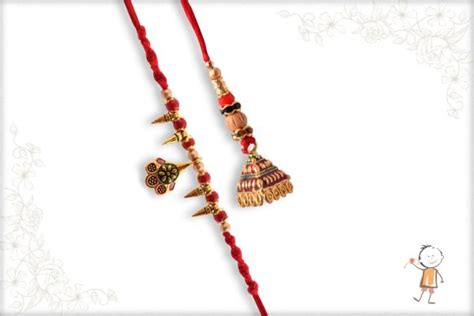 Traditional Golden Bhaiya Bhabhi Rakhi With Red Beads Send Rakhi