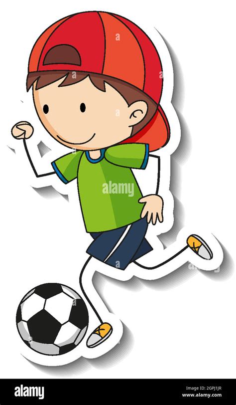 Sticker Template With A Boy Playing Football Cartoon Character Isolated