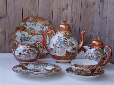 Antique Japanese Kutani Tea Set Full Size Eggshell Porcelain Tea Set