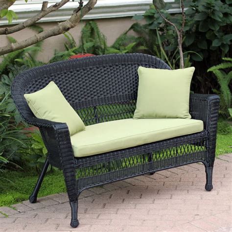 Jeco Wicker Black Finish Patio Loveseat With Cushion And Pillows